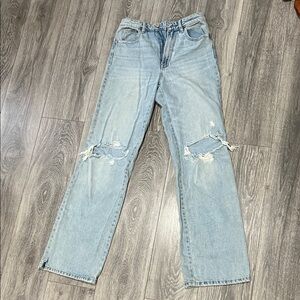 Stradivarius Light Blue Ripped Straight Leg Jeans